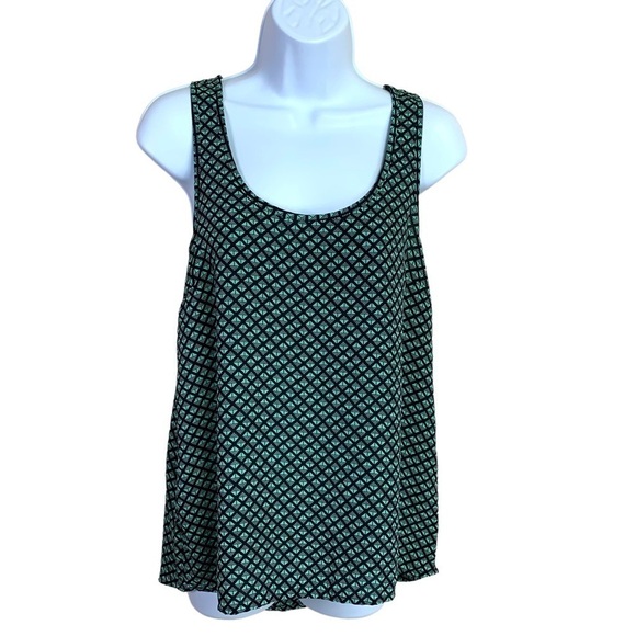 XS Pleione Black Teal Geometric Print Blouse Sleeveless Extra Small 0 2 Tribal - Picture 1 of 9